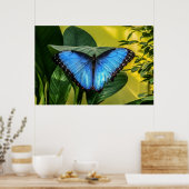 Blauwe Morpho Vlinder Bloemrijke Natuur Kunst Poster (Keuken)