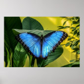 Blauwe Morpho Vlinder Bloemrijke Natuur Kunst Poster (Voorkant)