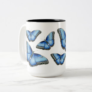 Blauwe Morpho Vlinder Illustratie Tweekleurige Koffiemok