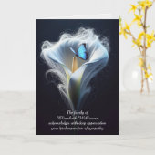 Blauwe Morpho Vlinder in Lelie Sympathie Dank u Kaart (Gele Bloem)