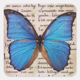 Blauwe Morpho Vlinder op Boekpagina Natuur Sticker