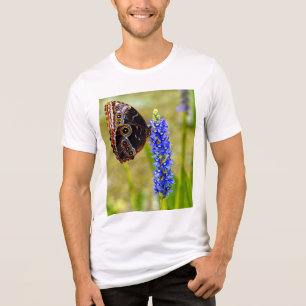 Blauwe morpho vlinder op een moeras orchidee T-Shi Tri-Blend Shirt