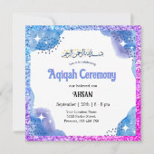 Blauwe Moslim Baby Aqeeqah- Aqiqah- Uitnodiging (Voorkant)