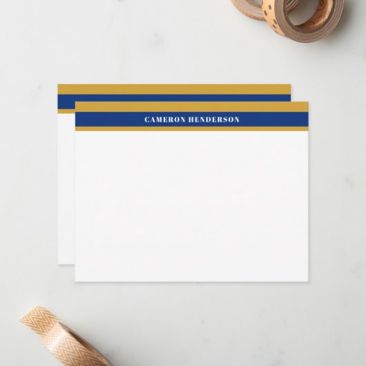 Blauwe Mosterdgele strepen Voeg Jouw naam toe Notitiekaartje (Voorkant / Achterkant in situ)