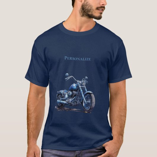 Blauwe motorfiets op maat t-shirt (Voorkant)