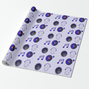 Blauwe muziek decoratief patroon cadeaupapier