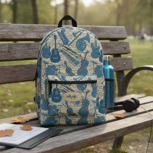 Blauwe muziek en instrumenten/ivoor-ID481 Bedrukte Rugzak