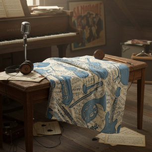 Blauwe muziek en instrumenten/ivoor-ID481 Fleece Deken