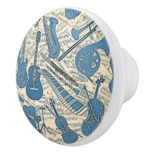 Blauwe muziek en instrumenten/ivoor-ID481 Keramische Knop