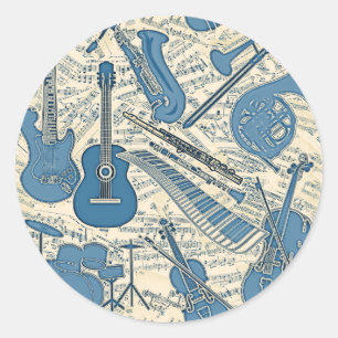 Blauwe muziek en instrumenten/ivoor-ID481 Ronde Sticker