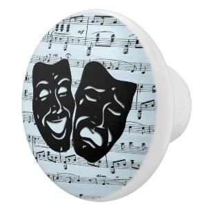 Blauwe muziek Kunst verenigt theater maskers Keramische Knop