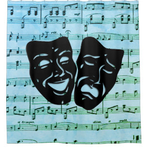 Blauwe muziek verenigt bioscoopmaskers douchegordijn