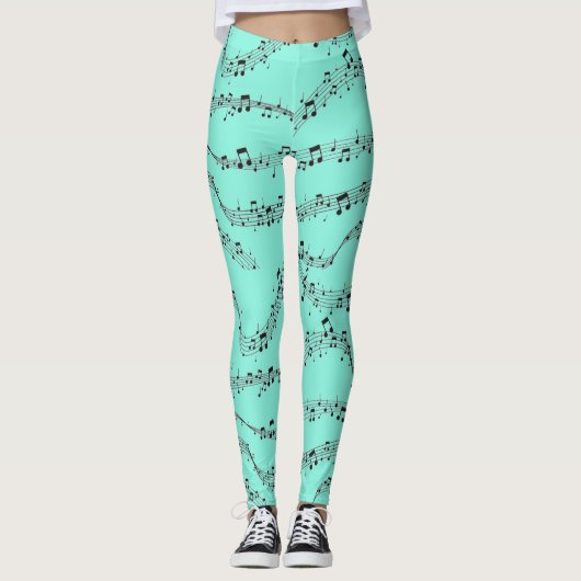 Blauwe muzieknoot Patroonmuzikant Leggings (Voorkant)