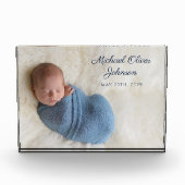 Blauwe naam Birth Date Script Baby Photo Block Fotoblokken (Voorkant)