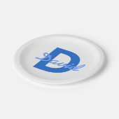 Blauwe naam en monogram papieren bordje (Gekanteld)