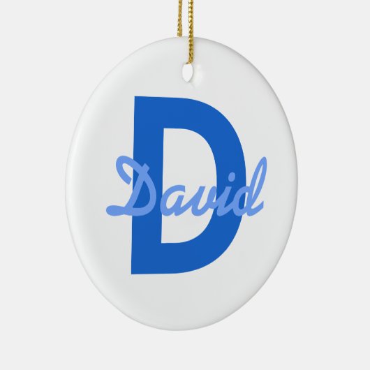Blauwe naam en monogram Sticker Keramisch Ornament (Rechts)