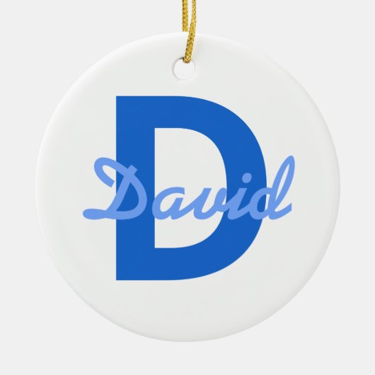 Blauwe naam en monogram Sticker Keramisch Ornament (Voorkant)