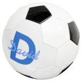 Blauwe naam en monogram voetbal (Drie kwart)