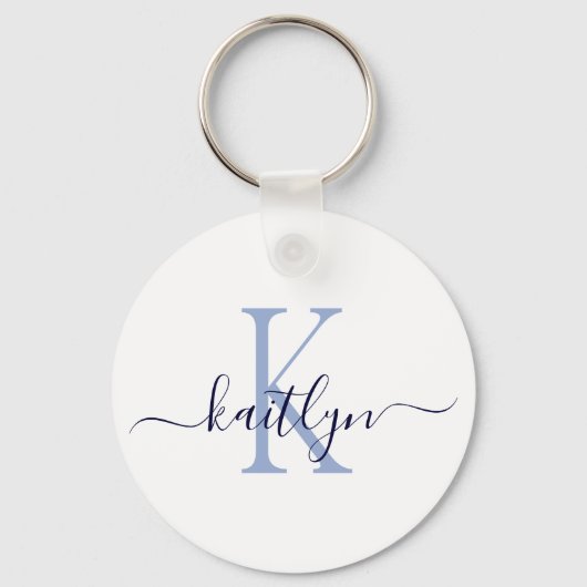 Blauwe naam initiaal monogram sleutelhanger (Voorkant)