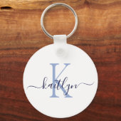 Blauwe naam initiaal monogram sleutelhanger (Voorkant)