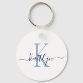 Blauwe naam initiaal monogram sleutelhanger (Achterkant)