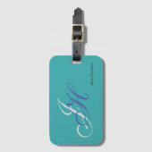 Blauwe Naam Monogram Initialen Eenvoudig Duidelijk Bagagelabel (Voorkant (verticaal))