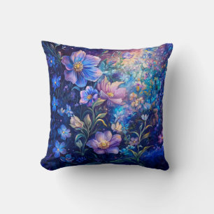 Blauwe Nacht Bloemen Worp Kussen