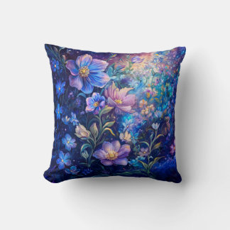 Blauwe Nacht Bloemen Worp Kussen