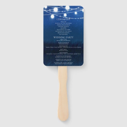 Blauwe Nacht en Zilveren Lichten Huwelijksprogramm Handwaaier (Achterkant)