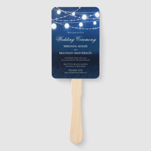 Blauwe Nacht en Zilveren Lichten Huwelijksprogramm Handwaaier (Voorkant)