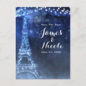 Blauwe Nacht in Parijs Eiffeltoren Save the Date Aankondigingskaart (Voorkant)