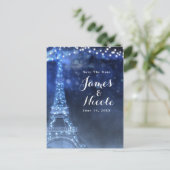 Blauwe Nacht in Parijs Eiffeltoren Save the Date Aankondigingskaart (Staand voorkant)