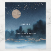 Blauwe Nacht Landschap Bruiloft Wijn Label Set Wijn Etiket (Enkel label)