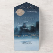 Blauwe Nacht Landschap Huwelijk Alles In Een Uitno All In One Uitnodiging (Buitenkant)