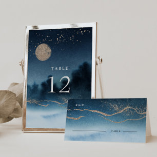 Blauwe Nacht Landschap Trouwtafel Nummer Kaart