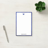 Blauwe namaak glitters vogel & rand op wit post-it® notes (Kantoor)