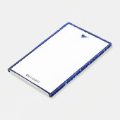 Blauwe namaak glitters vogel & rand op wit post-it® notes (Schuin)