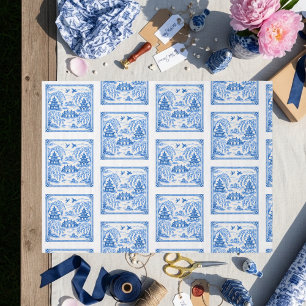 Blauwe namaak porseleinen Chinoiserie Willow-tegel Tissuepapier