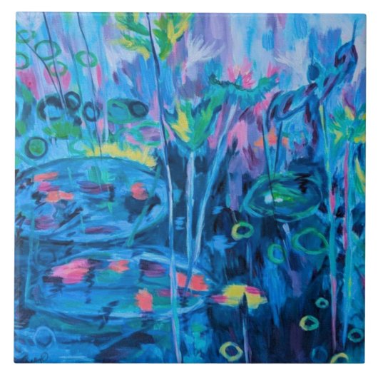 Blauwe Natuur Bloemen Abstract Tegeltje (Voorkant)