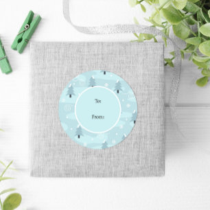 Blauwe Natuur-bomen Snowflakes Kerstmis Ronde Sticker