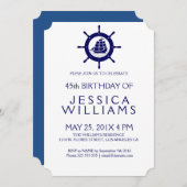 Blauwe Nautical Boat Wheel Birthday Party nodigt u Kaart (Voorkant / Achterkant)