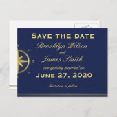 Blauwe Nautical Wedding Save the Date Briefkaarten (Voorkant / Achterkant)