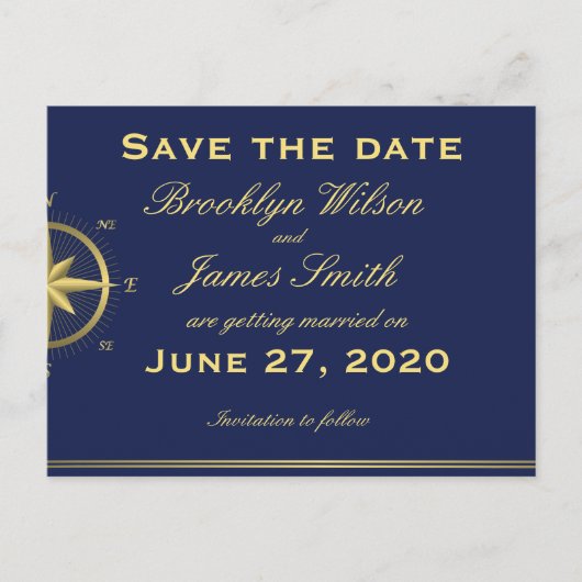 Blauwe Nautical Wedding Save the Date Briefkaarten (Voorkant)