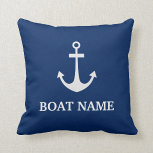 Blauwe Nautische Anker Boot Naam Kussen