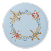 Blauwe nautische Design op lichtblauw Keramische Knop (Voorkant)