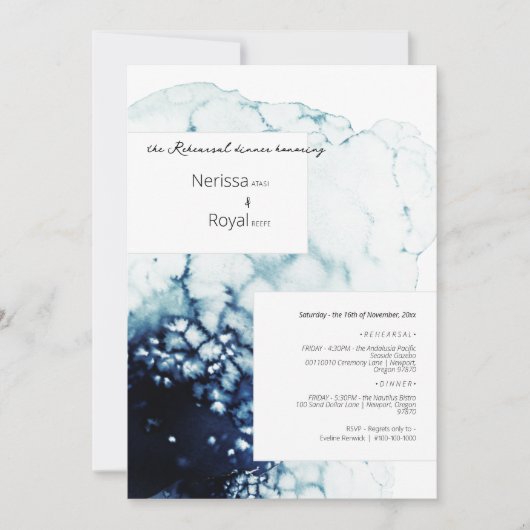 Blauwe nautische huwelijksrepetitie op een bestemm kaart (Voorkant)