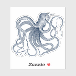 Blauwe nautische octopus illustratie sticker