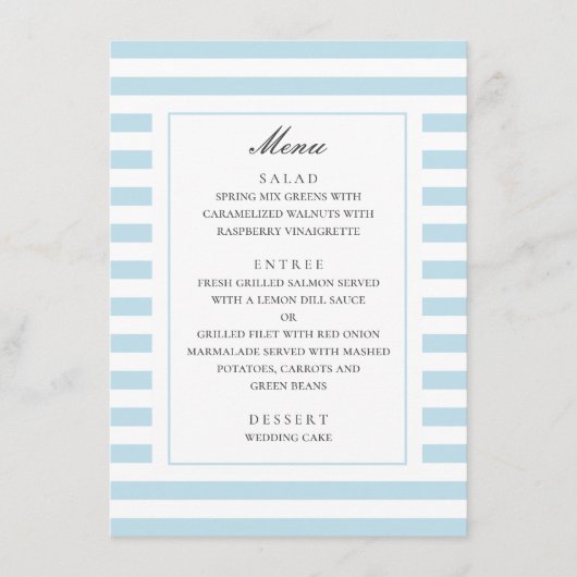 Blauwe nautische strepen. Moderne gestreepte bruil Menu (Voorkant)