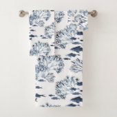 Blauwe nautische vis en koraal patroon bad handdoek (Insitu)