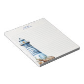 Blauwe nautische vuurtoren kust gepersonaliseerd notitieblok (Schuin)